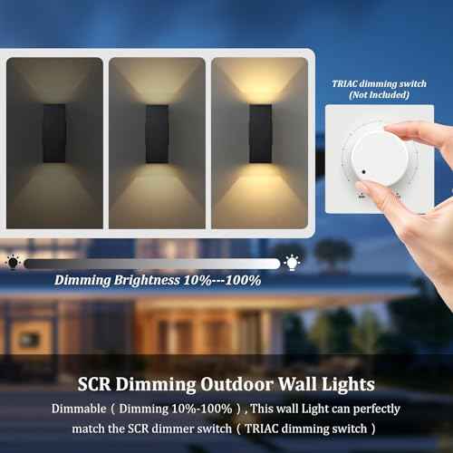 Dimmable Wall Lights Outdoor 2 Packs, Integrated LED Square Up Down 12W 2700K Modern Aluminum Light, Waterproof Exterior Lighing Fixtures for Porch Patio Garage Gardern