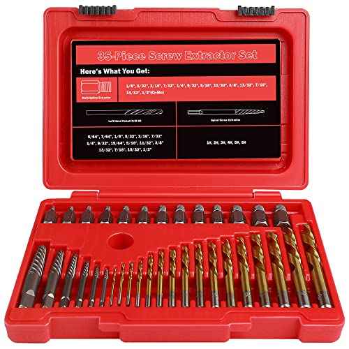 39 Pcs Screw Extractor Set, 6542/4341 HSS Left Hand Drill Bit Set, Easy Out Extractor Set Multi-Spline Stripped Screw Extractor Set for Removing Damaged Broken Rusted Nuts, Bolts