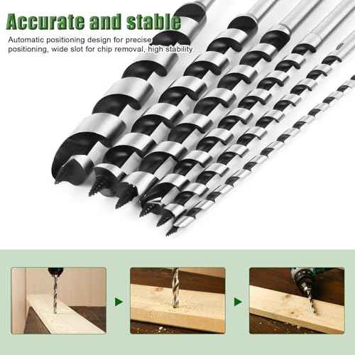 6Pcs Long Auger Drill Bit Set for Wood,Fast Drilling, Carbon Steel Extra Long Bit, Multi-Size 1/4", 3/8", 1/2", 5/8", 3/4", 7/8" Hex Shank Auger Drill, Suitable for Hard and Soft Wood