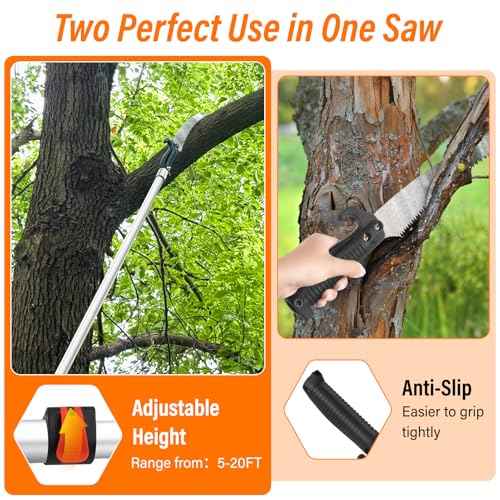 Manual Pole Saws for Tree Trimming,Reach 26 FT Telescoping Pole Saws with Long Pole,Tree Saw with 19" 3X Detachable Saw,Non-Slip Handle and Gloves,Tree Trimmer for Yard Garden Tree Palm Shrub