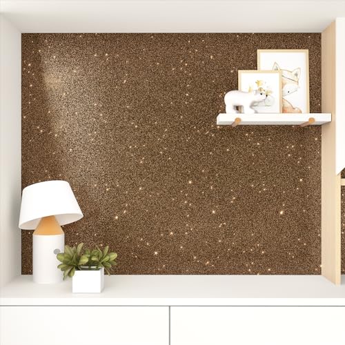 Brown Gold Glitter Wallpaper Stick and Peel Self Adhesive Glitter Wallpaper Rolls for Bedroom Accent Walls 11.8"X78.8" Gold Brown Sparkle Shimmer Contact Paper for Cabinets Room Decor