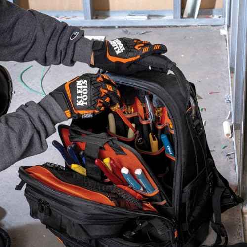 Klein Tools Work Gloves, Heavy-Duty Suede Palm Gloves, TPR Impact Resistant, Touchscreen-Capable, Hook and Loop Wrist Strap