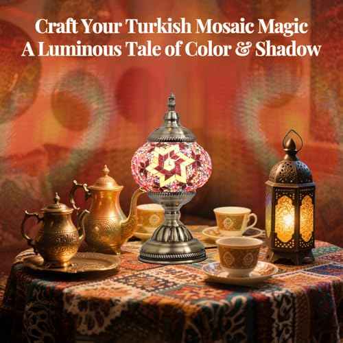 DIY Turkish Mosaic Lamp Kit,Table Lamp Making Kit, Easy No Skills Craft for Family Team,Decorative Table Desk Light Crfat Kit for Living Room Bedroom, Make Your Own Table Lamp,Gifts,Purple
