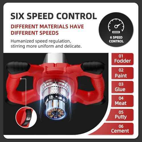 Electric Cement Mixer, 2100W Handheld Concrete Mixer with 6 Speed£¬Portable Mortar Mixer for Mixing Mud, Mortar, Plaster,Cement, Paint, Fodder£¬2 Pieces Mixing Heads