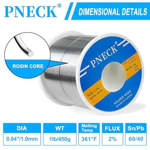 60/40 Tin Lead Rosin Core Solder Wire for Electrical Soldering, 0.04" 1 lb (1.0 mm 450 g)