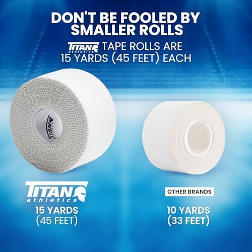 4 Rolls White Premium Athletic Tape + 2 Rolls Pre Wrap - Individually Sealed Tape Rolls for Max Effectiveness. Wrap Ankles, Knees, Wrists and Elbows. A Must for Every Athlete.