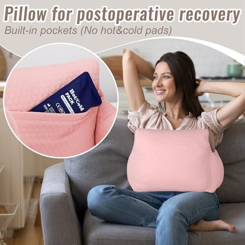 Hysterectomy Recovery Pillow, Post-Surgery Cushion for Abdomen C-Section Tummy Tuck Lumpectomy Myomectomy Patients Must Haves Abdominal Pillow with Pocket (Lght Pink)
