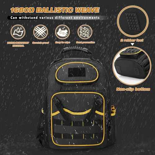 Tool Backpack with a Tool Pouch, Heavy Duty Tool Bag with Multiple Pockets, Black