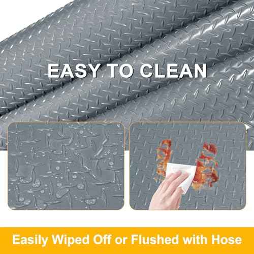 4x6 FT Garage Floor Mat, 2.8mm Thickened Flooring Roll Diamond Plate PVC Rubber Trailer Mat, Non-Slip Floor Mat for Garage, Warehouse, Gyms, Boats, Pickup Truck, Gray