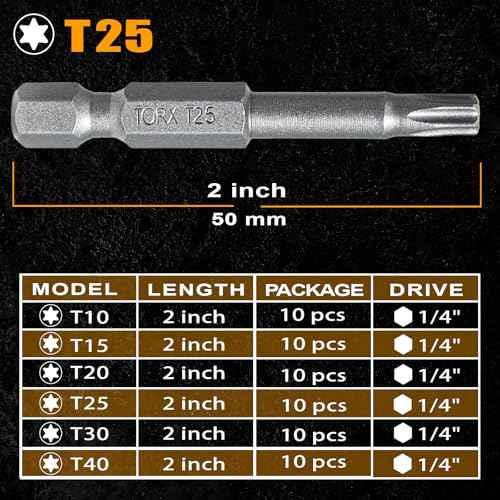 10Pcs T25 Torx Bits Magnetic Set, 2 Inch S2 Steel Star Screwdriver Bits with 1/4" Hex Shank in Storage Box For Impact Driver Ready & Home Repair