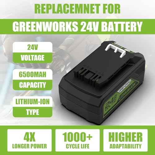 6500mAh 29842 29852 Replacement for Greenworks 24V Battery and Charger for Greenworks 24V Cordless Tools