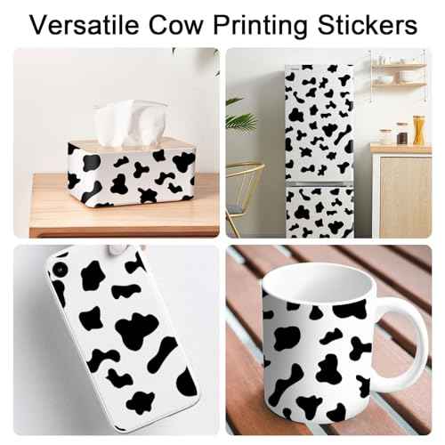 300 Pcs Black Vinyl Cow Print Wall Decals, Peel and Stick Modern Cow Spot Stickers, for Nursery, Classroom, Farmhouse Wall, Furniture, Mugs Decal
