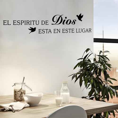 Bible Verses Wall Decor Stickers, Inspirational Spanish Biblical Quotes Christian Wall Decal, Black Scripture Art Sticker for Living Room Bedroom Churches, EL ESPIRITU DE DIOS ESTA