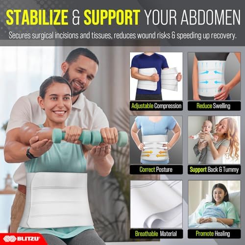 Abdominal Binder for Women & Men Post Surgery Recovery, 12 inch 4 Panel Waist Compression Band, Wrap Support for Bariatric, Belly, Stomach, Postpartum, Hernia, Latex-free. Breathable Fabric S-M