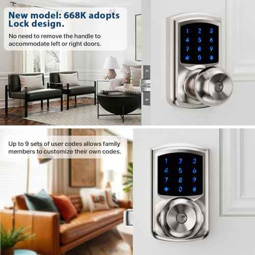 Hidalife Keyless Entry Door Lock with Code, Keypad Door Lock with Handle, Touchscreen Digital Lock with Keypad for Front Door, Auto-Lock, Satin Nickel