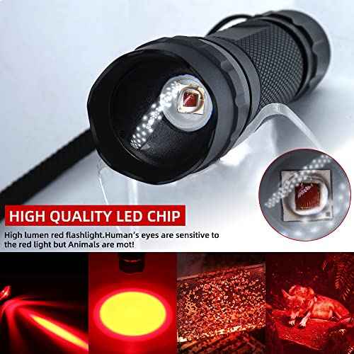 DARKBEAM Red Light Flashlight Tactical LED USB Rechargeable Zoom Flood/Spot Light, Portable Handheld Redlight for Night Hunting, Observation, Fishing, Astronomy, Aviation, Rescue, Stargazin