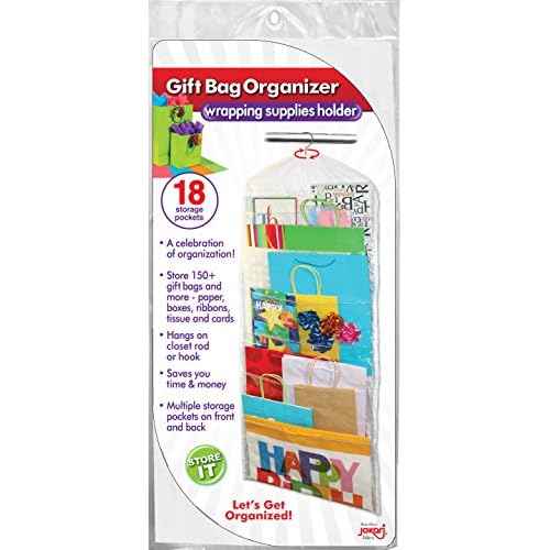 Gift Bag Organizer - Storage for Gift Bags, Bows, Ribbon and More - Organize Your Closet with this Hanging Bag & Box to Have Organization with Clear Pockets by Jokari
