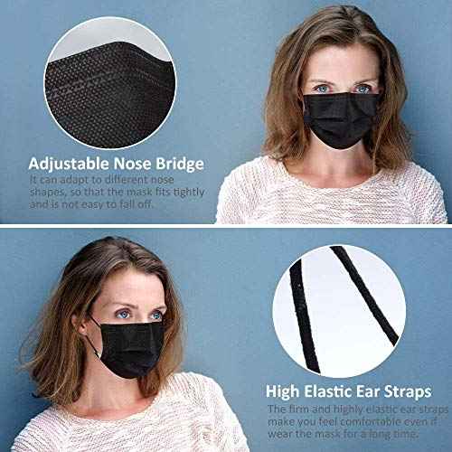 LEMENT 500pcs Disposable Black Mask,3-Ply Face Masks with Earloops