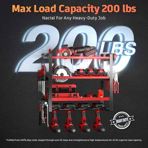 Power Tool Organizer Wall Mount, 4 Layer Drill Holder Wall Mount, Heavy Duty Tool Rack, Garage Tool Organizers and Utility Storage Rack for Drill Holder Charging Station, Perfect for Father's Day Gift