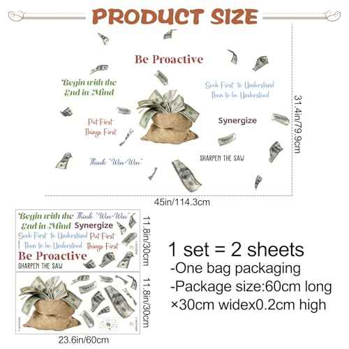 2Sheets Creative Money Bag Filled Dollars Object Wall Decal Removable DIY Inspirational Quotes Wall Decals Vinyl Peel and Stick Money Wallpaper for Girls Boys Bedroom Living Room Bathroom Decor