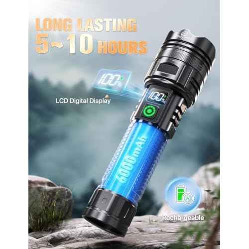 Esgofo Rechargeable Flashlights High Lumens 10000 2 Modes High/Low, Super Bright Magnetic LED Flashlight Long Distance 3280FT, Powerful Long Lasting Strong Flash Light USB C with Clip for Hiking