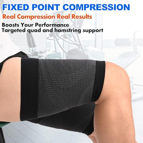 Thigh Compression Sleeves (Pair), Unisex, Hamstring Compression Sleeve for Quad & Groin Pain Relief & Recovery, Thigh Brace & Wrap Great for Running Sports & Injury, Upper Leg Sleeves Black L