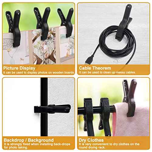 Coideal Black Plastic Spring Clamps, 8 Pack 4.5 Inch Large Nylon Spring Clips Heavy Duty Clamp with Metal Pins for Backdrop Art Crafts Woodworking Background
