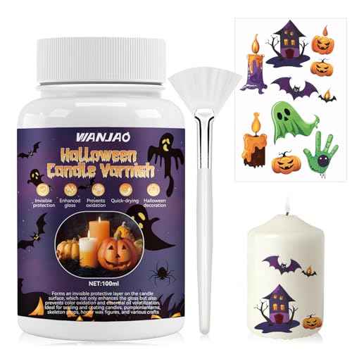 Candle Varnish, Gloss Varnish for Halloween Decorations Long Lasting Protection with Halloween Candle Sticker for Candles Pumpkin Lanterns Skeleton Props and Other Crafts, 100ML
