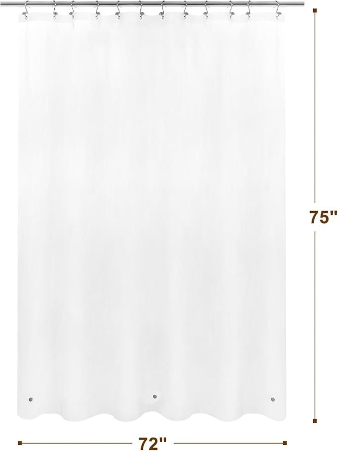 Barossa Design Long Frosted Shower Curtain Liner 72" x 75" with 3 Magnets - Waterproof PEVA Shower Liner for Bathroom Stall, PVC Free, Metal Grommets - Frost, 72x75