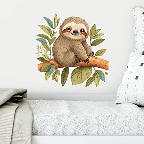 Cute Cartoon Sloth on Tree Branch Wall Decal Nursery Animal Wall Sticker Removable Peel and Stick Wall Art Decor Stickers for Kids Baby Classroom Preschool Playing Room Bedroom School