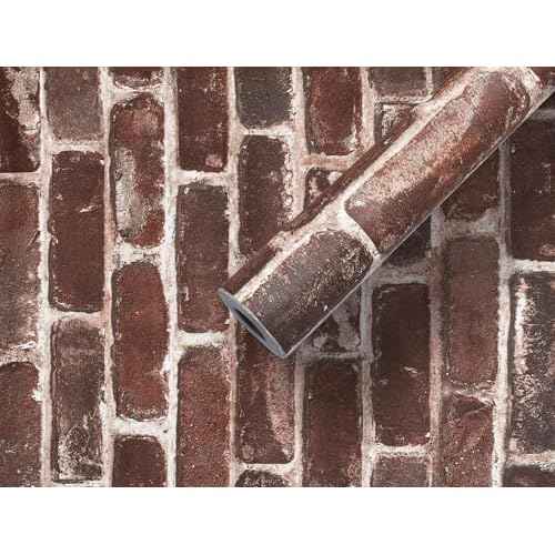 Red Brick Wallpaper Peel and Stick Realistic Distressed Textured Rock Stone Self Adhesive Contact Paper Embossed Vintage Removable Vinyl Wall Paper Faux Brick Look Wall Covering 118inch