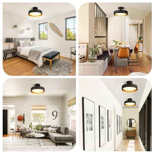 SunRider Industrial Semi Flush Mount LED Ceiling Light Fixture, 12 Inch 25W 2000LM, 4000K Neutral White, Dimmable Pendant Lamp for Hallway Bedroom