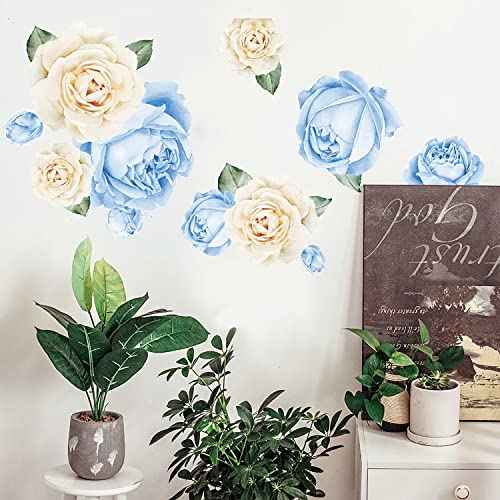 Watercolor Roses Wall Decals (Blue & White Watercolor)