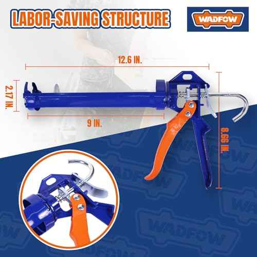 Caulking Gun, No Drip Caulk Gun,9" Drip Free Adjustable Hand Caulking Gun with Comfort Grip and 360¡Æ Rotary Design, Smooth Round Rod for 10oz Caulk Tubes,WCG4109D, Blue