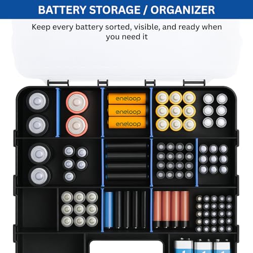 Andalus Tools Organizer Box, Small Parts Storage 34-Compartment Double-Sided Portable Hardware Organizer Removable Plastic Dividers for Screws, Nuts, Bolts, Nails ? Blue (2 Pack, 12.5" x 10.5" x 3")