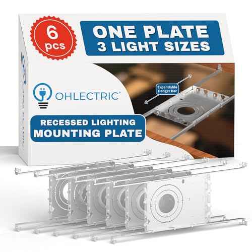 OHLECTRIC 6 Pack ? New Construction Mounting Plate ? Muti-Size 3/4/6 Inch ? Easy Cutout Adjustable Hole Size & Bars - Made of Galvanized Steel Recessed LED Rough in Plate/Bracket