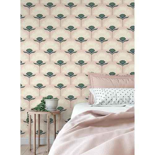 CiCiwind 17.3"¡¿393.7" Wallpaper Peel and Stick Pink Boho Wall Paper Floral Removable Self Adhesive Wallpaper for Bathroom Bedroom Laundry Room Papel Tapiz para Pared Wall Covering