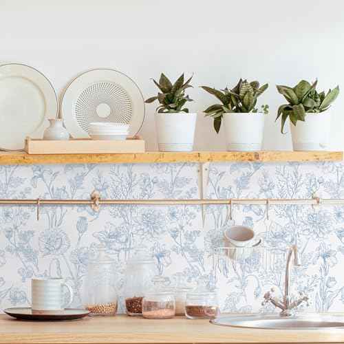 EeeComing Floral Peel and Sick Wallpaper Boho Contact Paper Modern White and Blue Peel and Stick Wall Paper Removable Self Adhesive Wallpaper for Bedroom Bathroom Cabinets Vinyl Roll 17.3¡±X118.1¡±