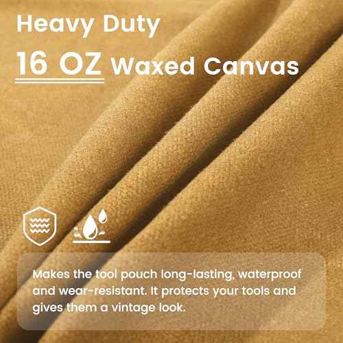 Heavy Duty Tool Storage Organizer, Tool Pouch with Metal Zipper + Handle, 16 OZ Waxed Canvas Tool Bag | 3-Pack | Army Green + Khaki + Grey