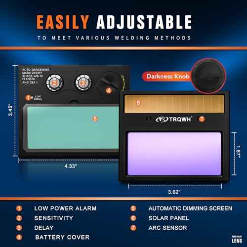 TRQWH Welding Hood Auto Darkening Welding Helmet with Light True Color 1/1/1/2 Top Optical Clarity Wide Shade 9-13 Welding Mask with Grinding Weld Helmet (TRQ-HD01)