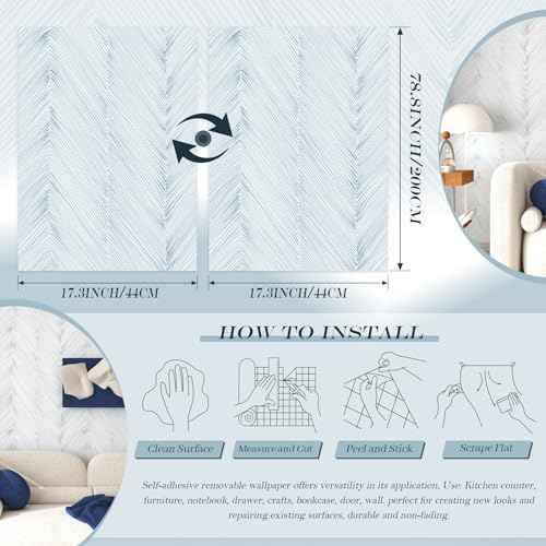 Modern Peel and Stick Wallpaper White and Blue Striped Wallpaper Boho Contact Paper 17.3''¡¿78.8'' Self Adhesive Wall Paper Removable Line Wallpapers Decorative for Bedroom Bathroom Cabinets D?cor