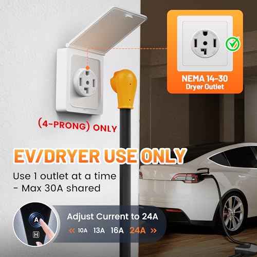 MECMO 4 Prong Modern Dryer to EV Charger Y Splitter, NEMA 14-30P to 14-50R & 14-30R Dual Outlets Adapter Cord 2ft for EV Car Charging, Newer Dryers & RVs - ONE Device at A TIME (Max 30A Shared)