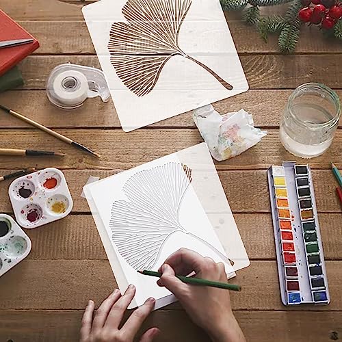 2 Packs Floor Stencils, 12x12" Ginkgo Wall Stencils, Boho Stencil for Bathroom