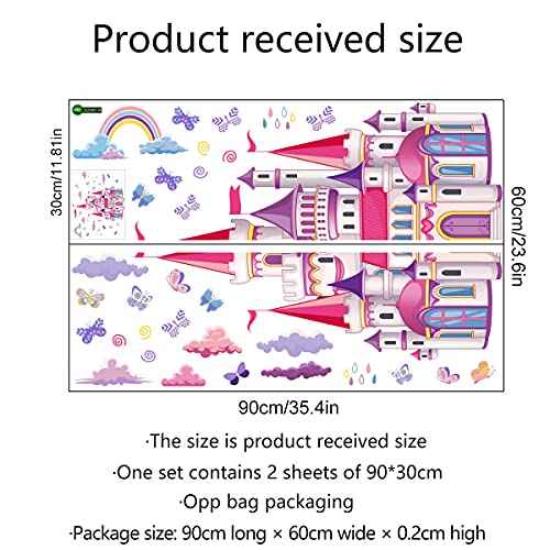 Princess Castle Removable Fairy Tale Wall Decals for Kids - Waterproof Nursery Bedroom Playroom Wall Stickers, Cartoon Castle Wall Art for Girls Room and Kindergarten Classroom Decor