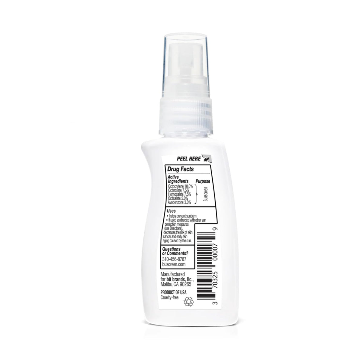 BU SPF 50 Fragrance Free Kids Sunscreen Spray for Face and Body, TSA Travel Size Sunscreen, Clear Non Aeorsol Spray, Non Greasy, Water Resistant and Oil Free, 1 oz (4-pack)