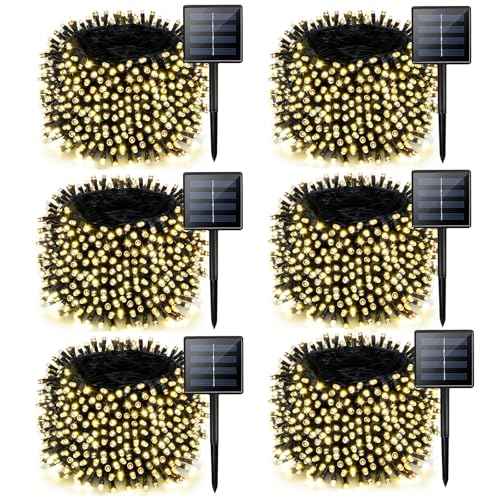 6 Pack Solar Chrismas Lights Outdoor, 285 FT Total 720 LED Solar String Lights for Outside with 8 Modes & Memory Function, Waterproof Twinkle Light for Xmas Tree Yard Party Decorations (Warm White)