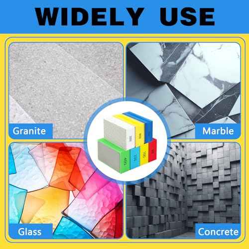 7 Pcs Diamond Hand Polishing Pads 60/100/200/400/800/1500/3000 Grit Diamond Sanding Pads Wet and Dry Sanding Block with Sponge Backing for Glass Tile Stone Concrete Granite Marble Ceramics