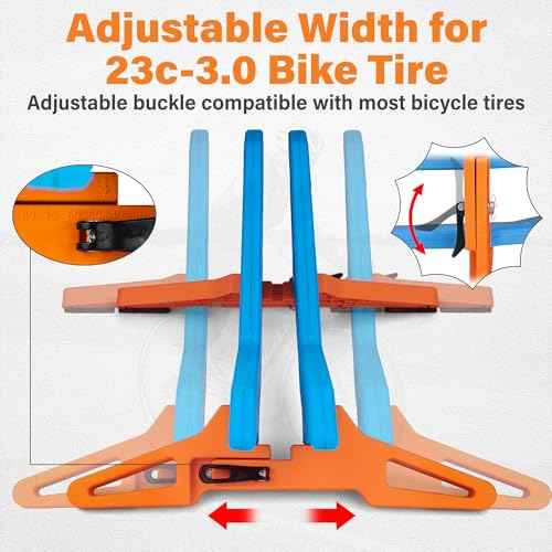 Adjustable Bike Parking Stand Fits 16-29 Inch Bicycles, Compatible with 23c-3.0 Tire Width ? Heavy-Duty Plastic, Easy Installation, Stylish Two-Tone Design (Blue&Orange)
