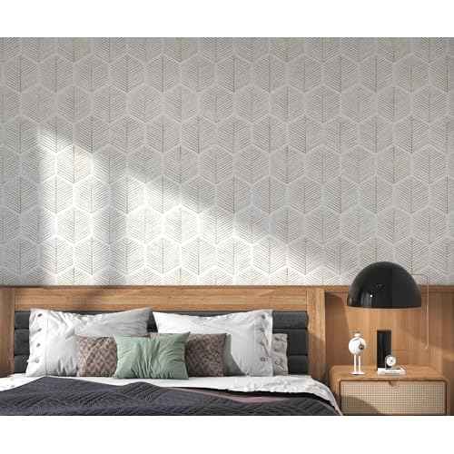 Modern Peel and Stick Wallpaper 17.3''¡¿591'' Self Adhesive Wallpaper Boho Contact Paper Beige and White Geometric Wall Paper Removable Decorative Wallpapers for Bedroom Bathroom Cabinets Decor Vinyl