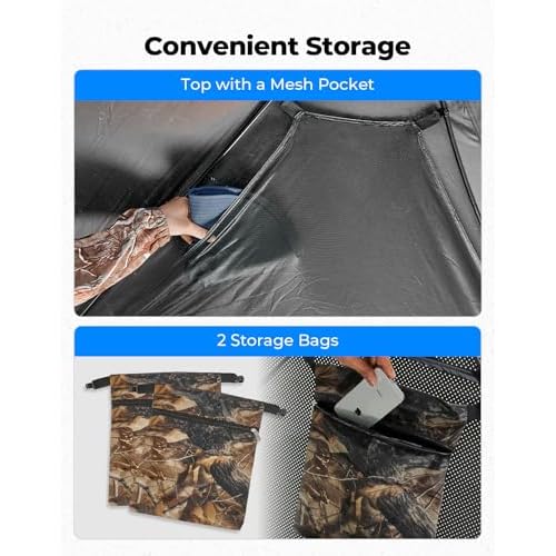KEMIMOTO Hunting Blinds Ground for Turkey 3-4 Person, 270 Degree See Through with Removable Waterproof Rain Cover and Camouflage Straps, Pop Up Hunting Tent with Safety Reminder Markings (9ft Size)